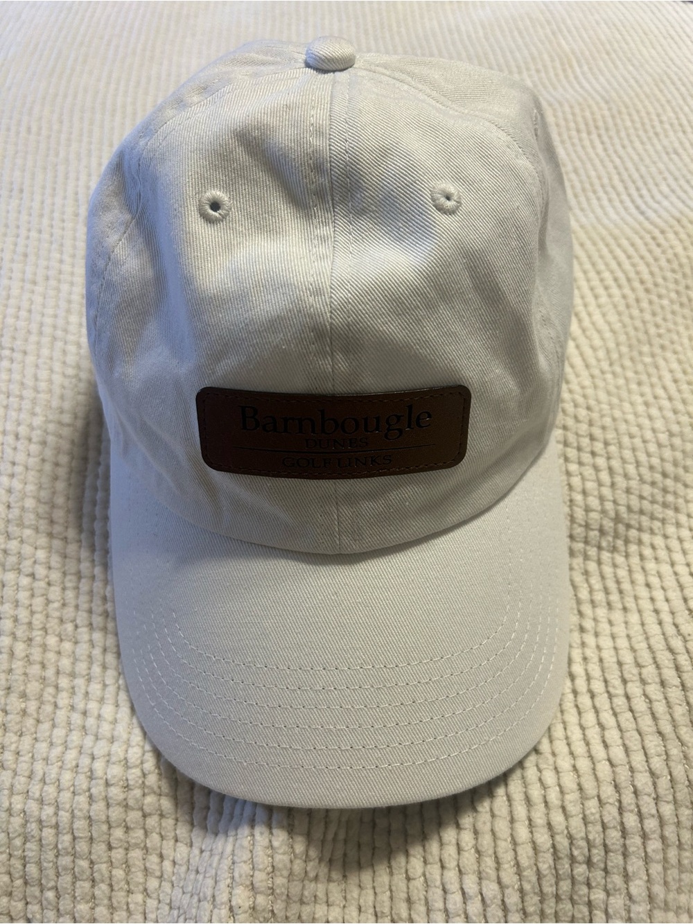 White Baseball Cap with Brown Leather Patch